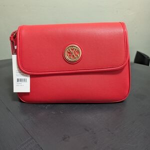 Elegant Red Crossbody Bag with Gold Accent